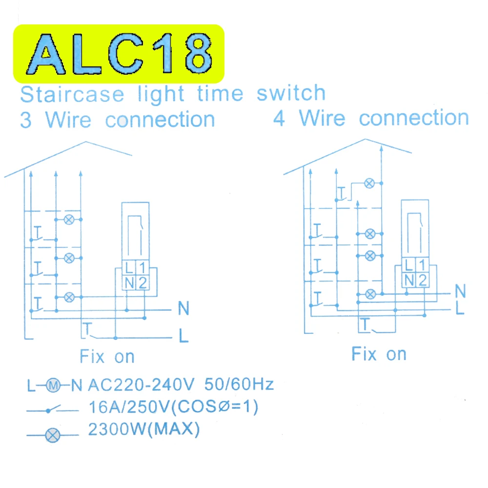 DIN Rail Timer Switch for Staircase Lighting Controller ALC18 1-20 Minutes Interval 18mm Single Module ALST8 1-7 minutes