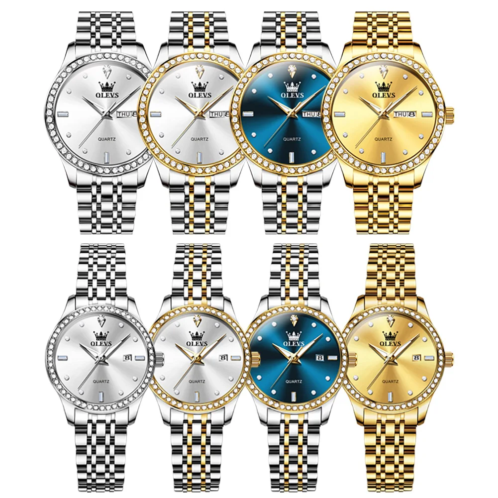 Originele Topmerk Olevs Paar Horloges Paar Set Waterdichte Lichtgevende Diamant Ronde Casual Mannen En Vrouwen Hoge Kwaliteit Polshorloge