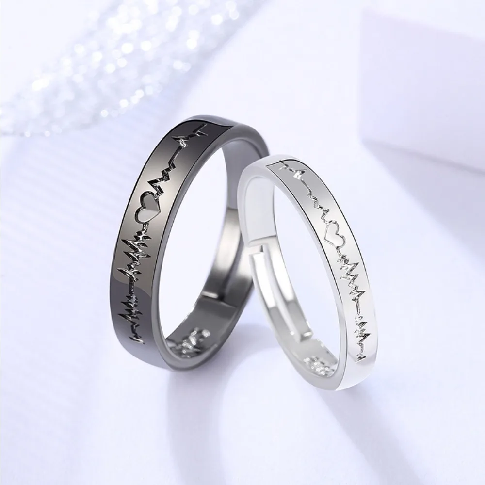 Seulement Adjustable Heartbeat Rings for Women Men Matching Promise Rings Wedding Bands Sets for Couples with Box