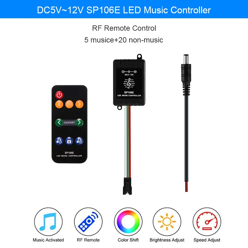 SP107E Bluetooth-compatible Music LED Controller full color RGB SPI Control by phone APP for 2812 2811 1903 LED Strip Light Tape