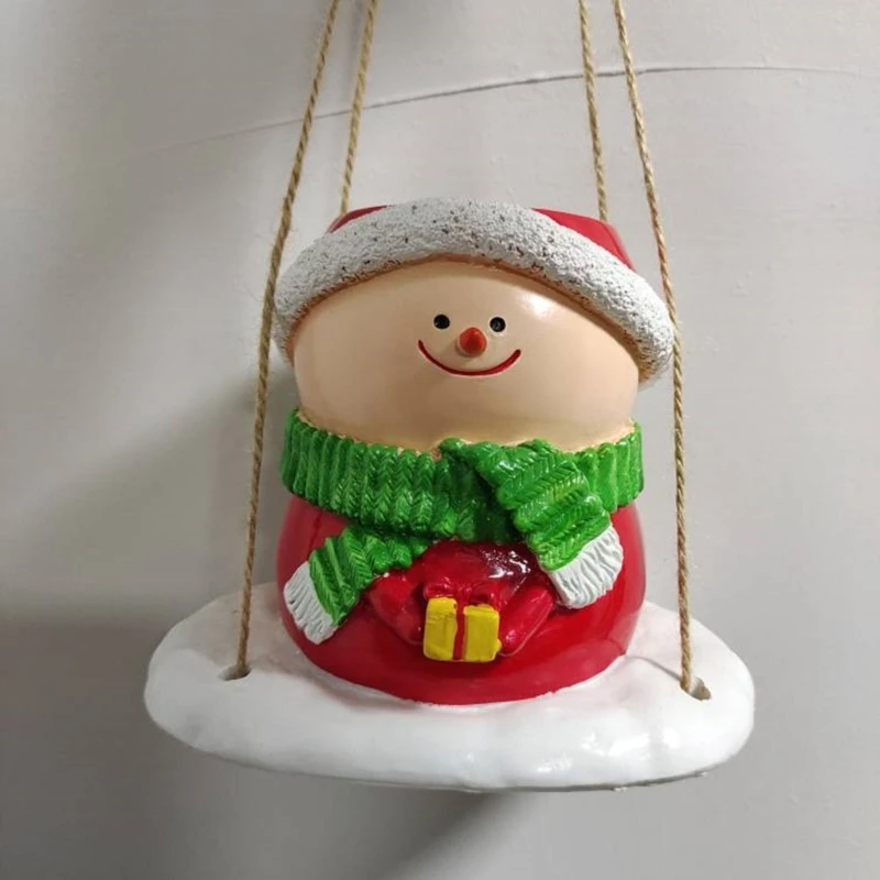 Macetas colgantes muñeco nieve con columpio navideño, bonitas macetas flores para interiores y exteriores