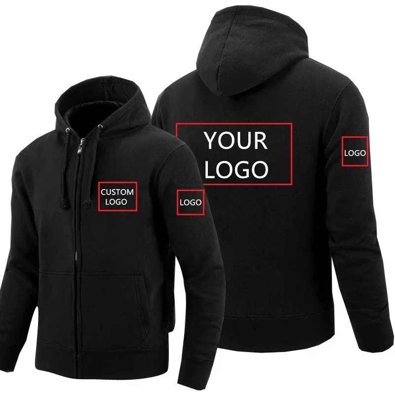 Customize Sweatshirts Men Streetwear DIY LOGO Print Custom Made Solid Color Blank Women Cotton Fleece Zipper Hoody Coat