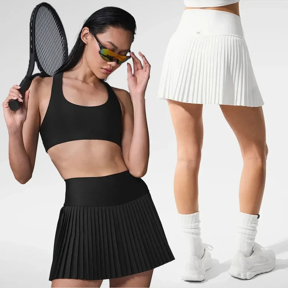 

Summer White Slim Fit High Waist Tennis Skirt Breathable Sports Short for Running Fitness Yoga Golf - Black Elastic Waist