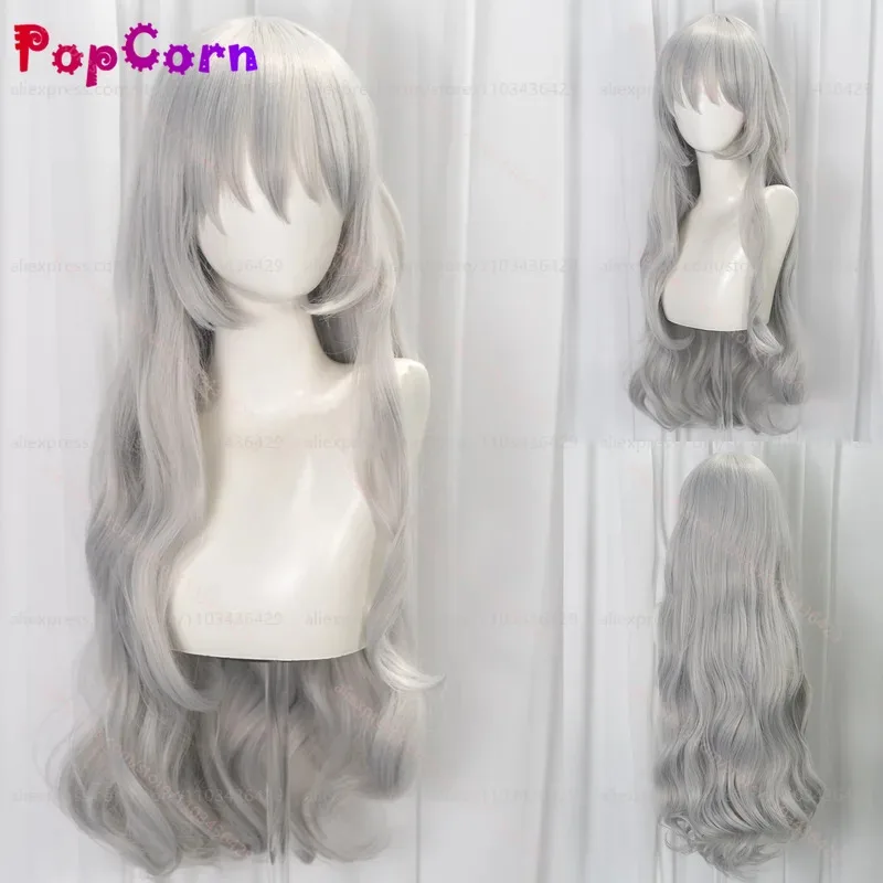 qq28LQLibrary of Ruina Argalia 77 ซม.ยาวหยิกสีเทาสีฟ้าผสมอะนิเมะวิกผมสังเคราะห์ทนความร้อนสำหรับปาร์ตี้ฮาโลวีนทุกวัน