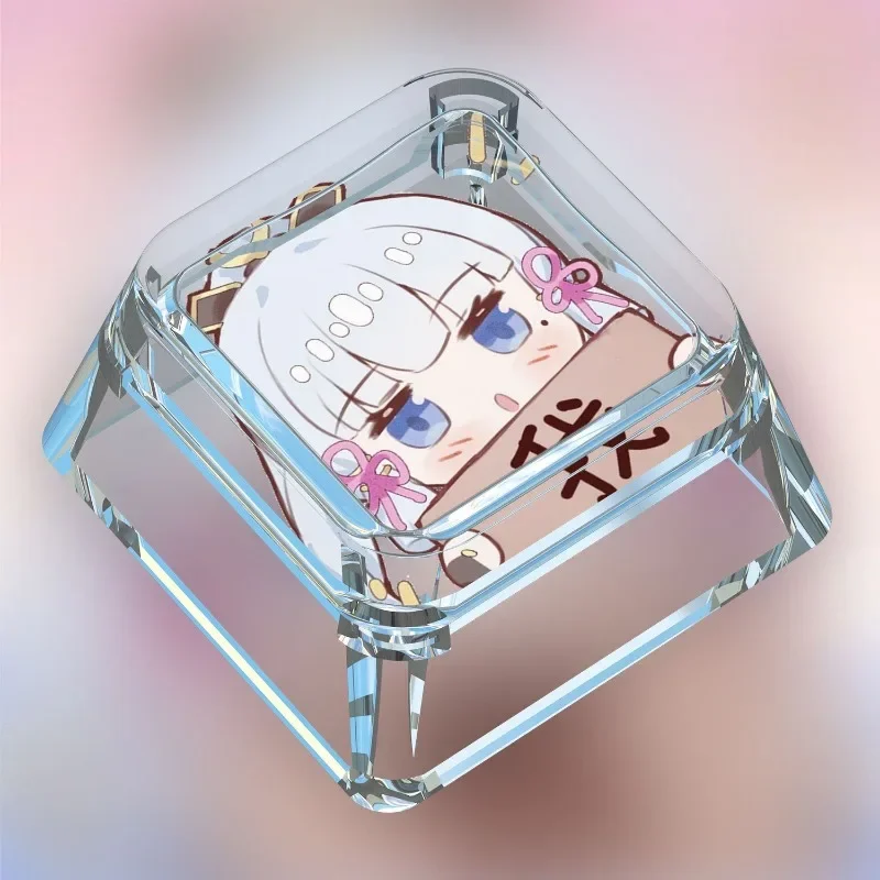 Genshin Impact Cartoon Anime Peripheral Cute Kamisato Ayaka Personality Transparent PC Keycap Funny Emoji Pack Single Piece