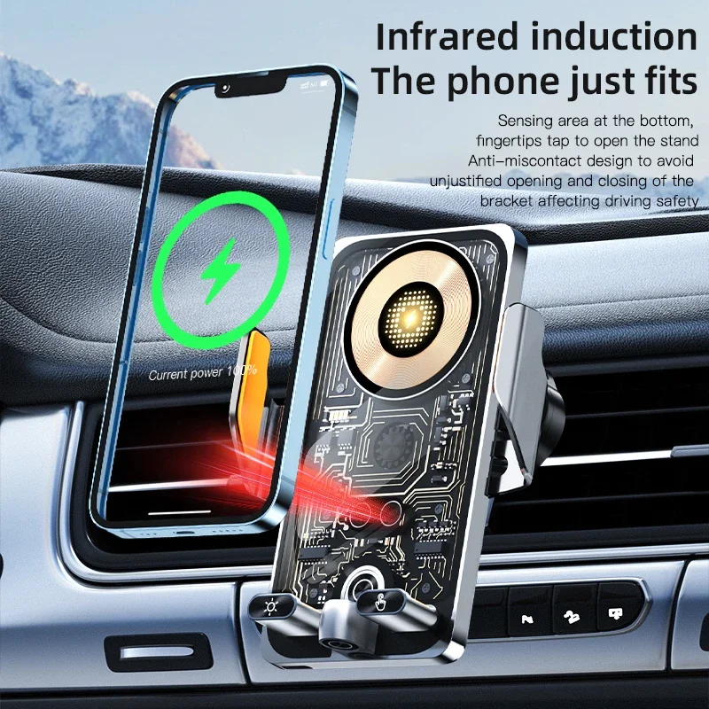

Intelligent in-car wireless charging phone holder, electrically adjustable. 66W fast charging
