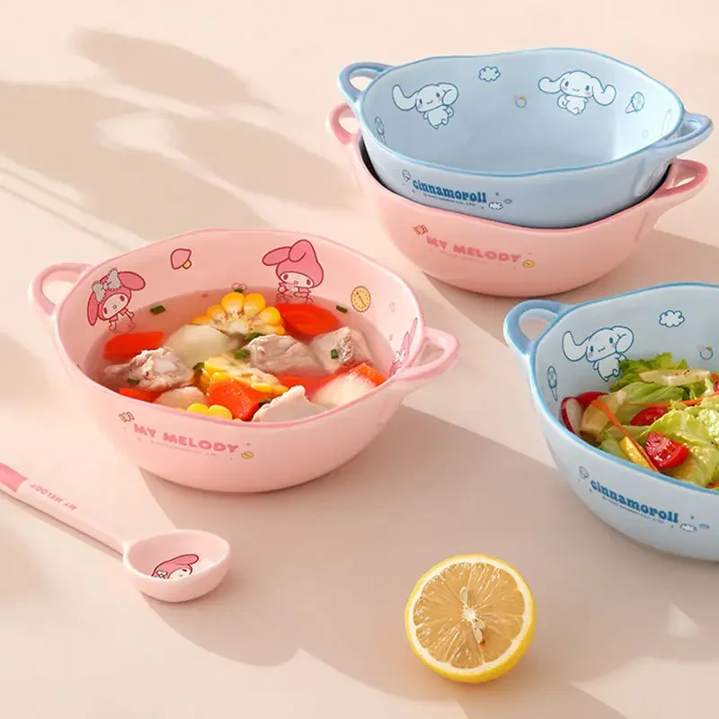 8.5 Inch My Melody Cinnamoroll Anime Kawaii MINISO Soup Bowl Cute Cartoon Home Ceramic Salad Fruit Noodle Bowl Plate Gifts Toys