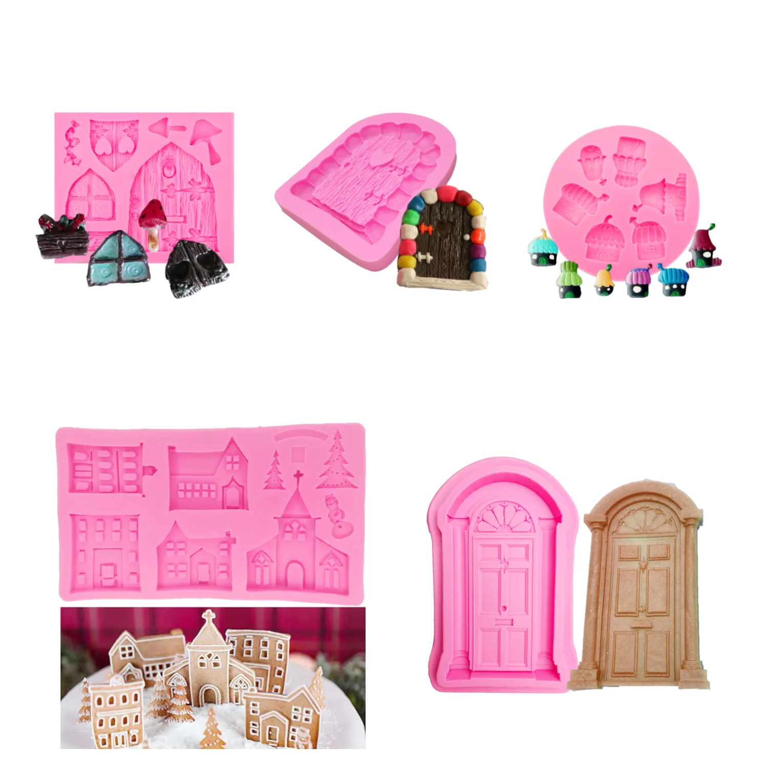 European Style Castle Silicone Mold House Building Doors windows Cake Chocolate Mold Castle Resin Gypsum Mold