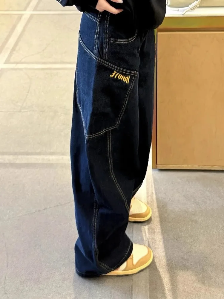 

Retro American Embroidered Knife Jeans Men's Autumn Winter High Street Wide Leg Scythe Pants Youth Faion Straight Tube Jeans