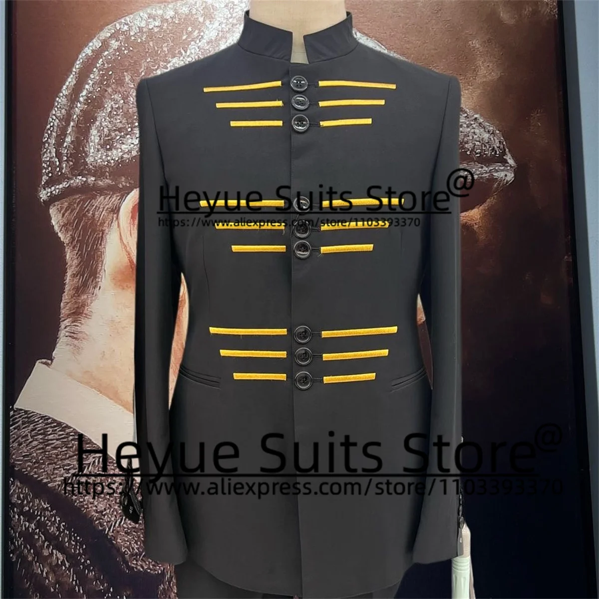 

Tailor Made African Style Black Men Suits Slim Fit Stand Collar Groom Tuxedos 2 Pieces Sets Business Male Blazer Ternos Mascuino