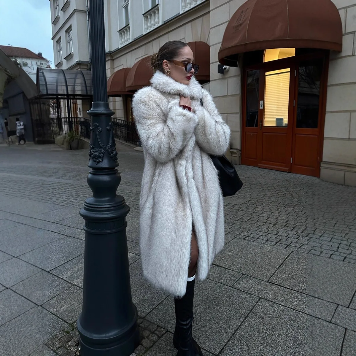 شتاء دافئ رقيق التدرج ايكو الفراء سترة المرأة الفاخرة طويلة فو الثعلب الفراء معطف الشارع فروي ملابس خارجية معطف