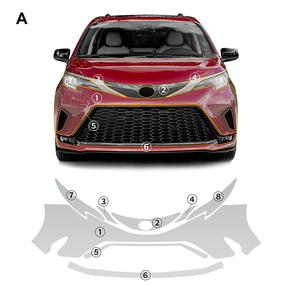 

For Toyota Sienna 2022 2023 2024 2025 TPU Bumper Door Pre-cut Sticker Paint Protection Film PPF Scratch-resistant Transparent