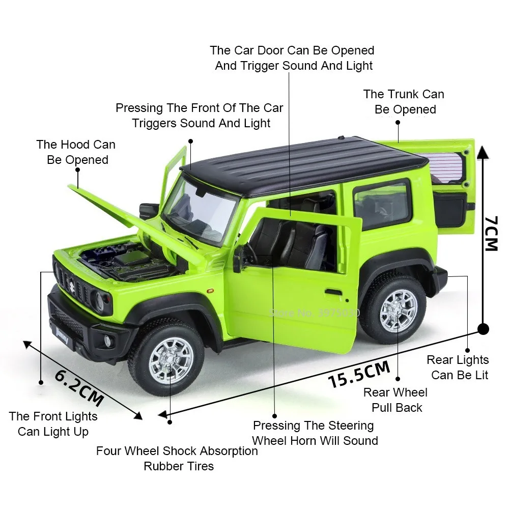 1/24 SUZUKI Jimny Toy Car Model Alloy Diecasting with Sound Light Pull Back Function Toys Vehicle Models Adult Collectible Gifts