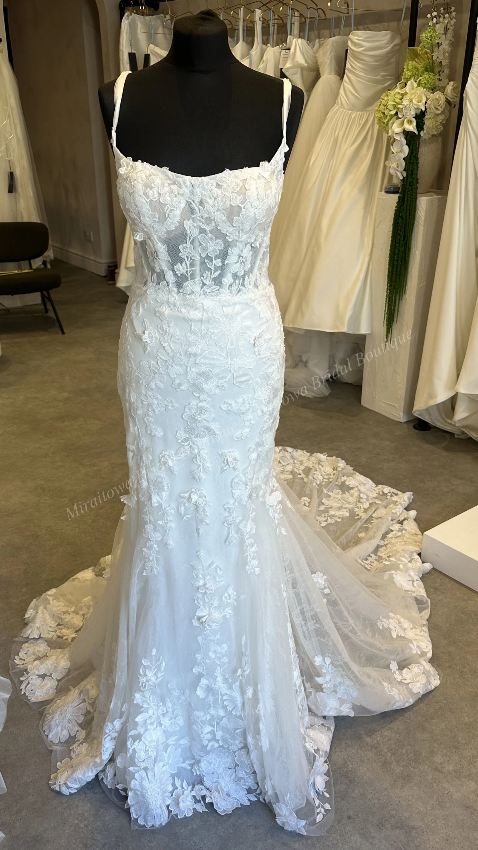 بوهو الدانتيل فستان حفل الزفاف ثلاثية الأبعاد الأزهار العاج حورية البحر البوهيمي حديقة في الهواء الطلق القلعة الأمومة ثوب الزفاف صور مخصص الشاطئ