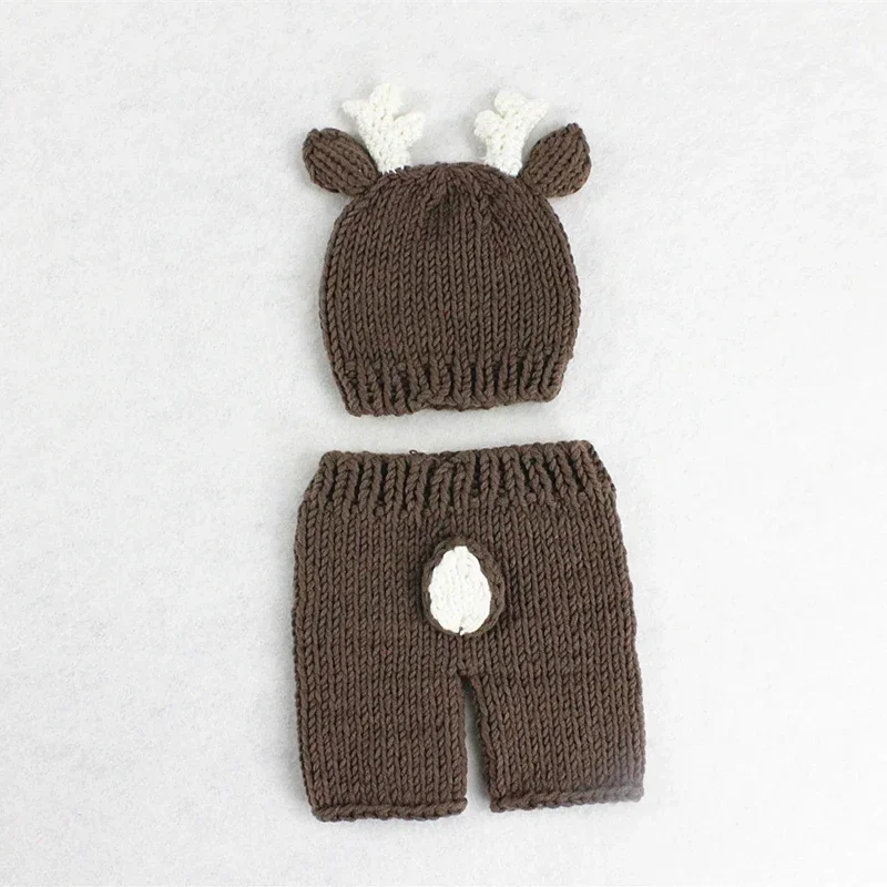 Newborn Photography Props Deer Baby Costumes Infant Knitted Hat Pants Baby Photo Accessories Baby Photoshoot Outfit