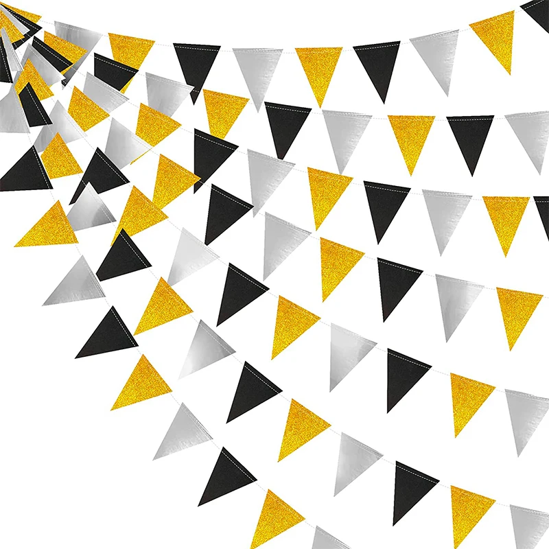 

New Year Graduation 2024 Party Triangle Flag Black Gold Silver Banner Decorations Bachelorette Party Birthday Decoration Flags