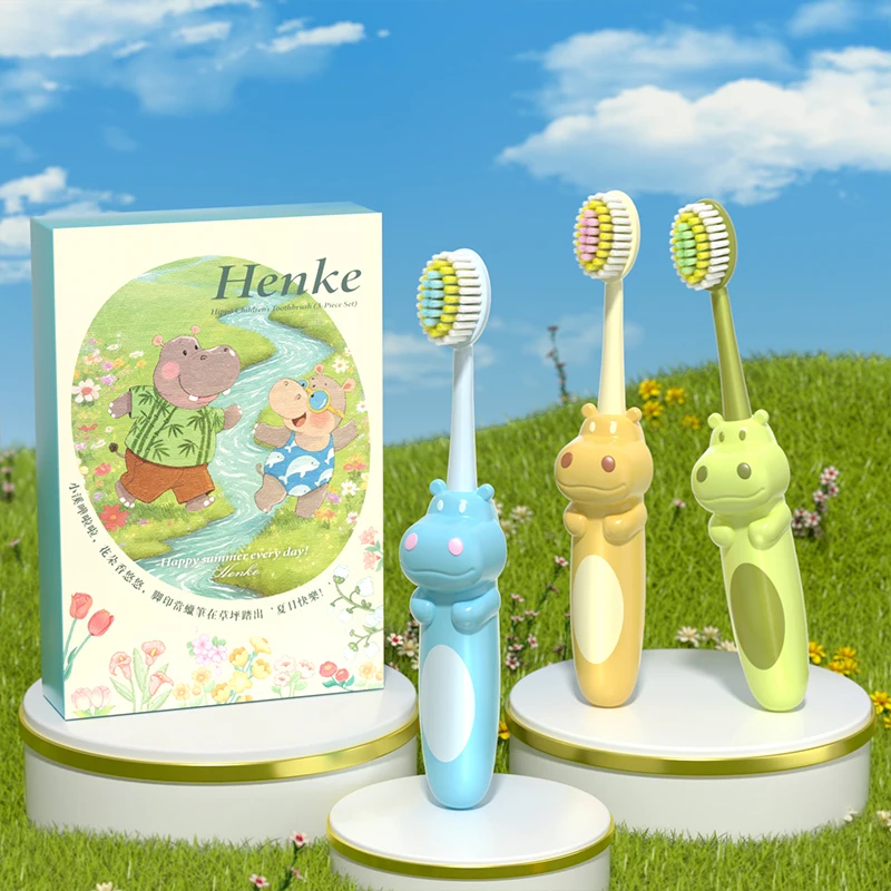 3-Pack Cute Children's Fine Nylon Soft Bristle Toothbrush Set, Non-slip Handle, Wide Head Design, Household Use