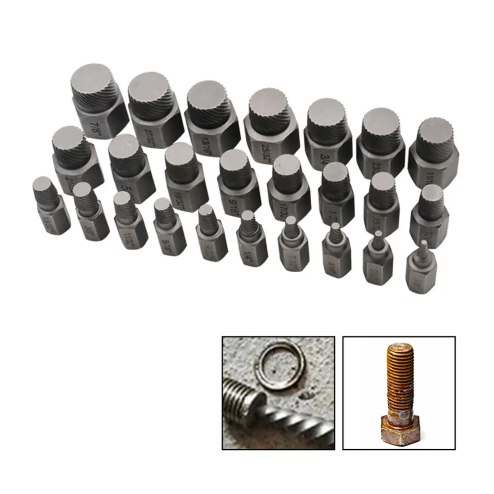 Binoax 25Pcs Screw Extractor Set Hex Head Multi-Spline Bolt Extractor Set Chrome Molybdenum Alloy Steel Rounded Bolt Remover