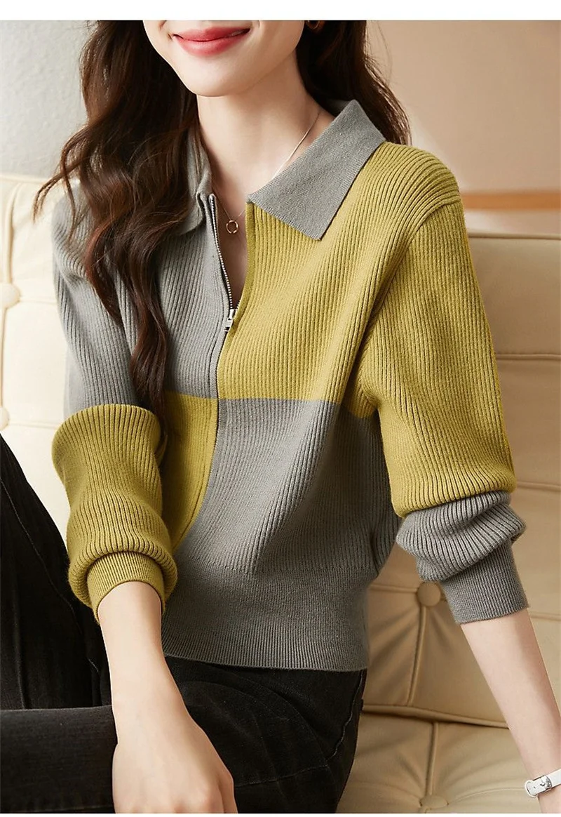 Knitted Cardigan Women's Long Sleeved Loose 2024 New Casual Thin Jacket Spring And Autumn Korean Color Blocking French Chic Top