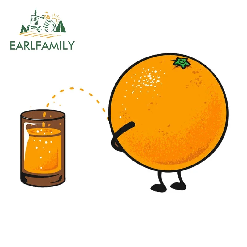 EARLFAMILY 13 cm X 8,7 cm Für Orange Wasserlassen Auto Aufkleber Cartoon Fruchtsaft Graffiti Aufkleber Kreative Lustige JDM Auto zubehör