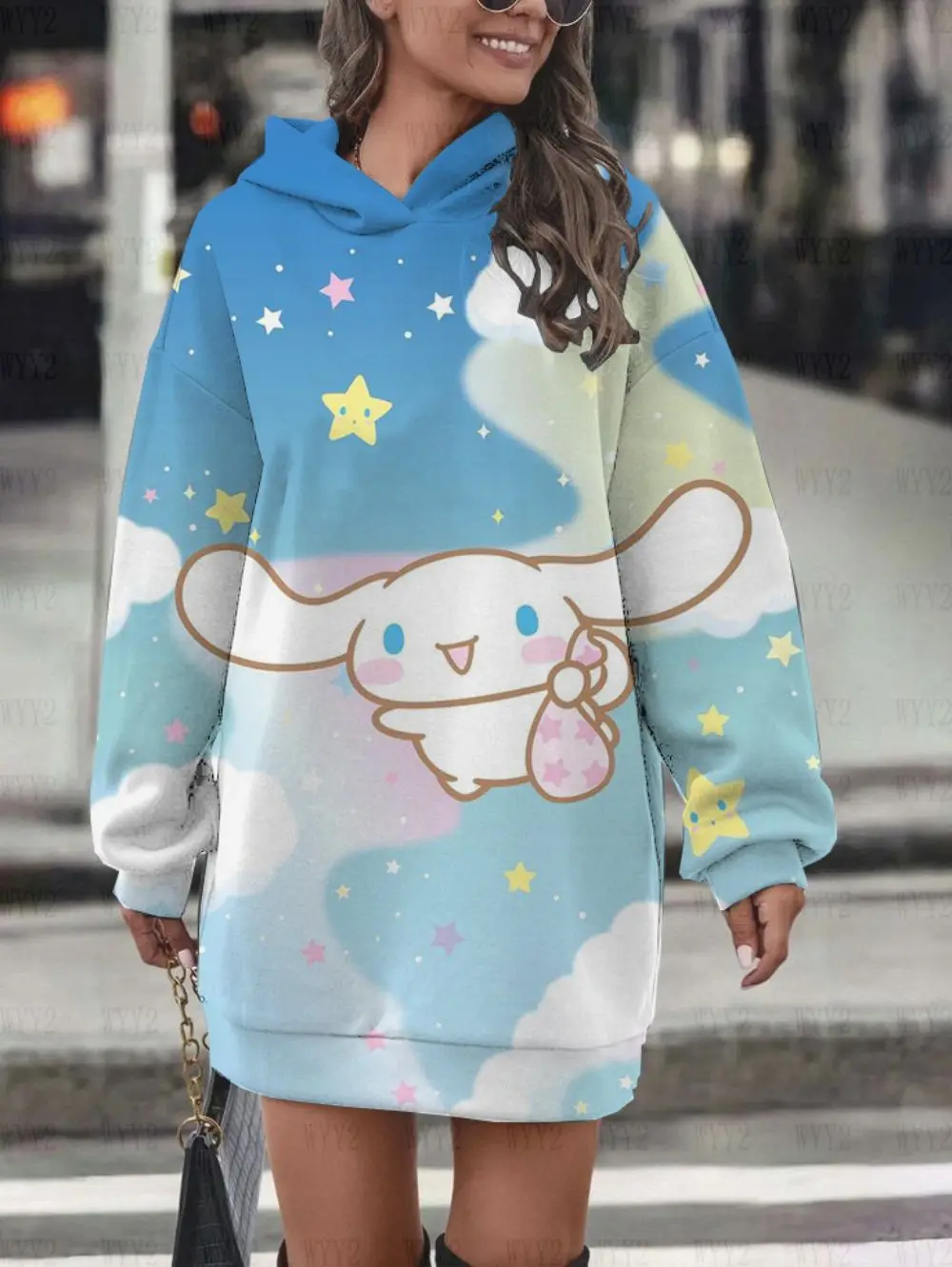 2025 New Fashion Street Girl Hoodie Dress Sanrio Cinnamoroll Printed Sports Long Sleeve Autumn and Winter Hoodie