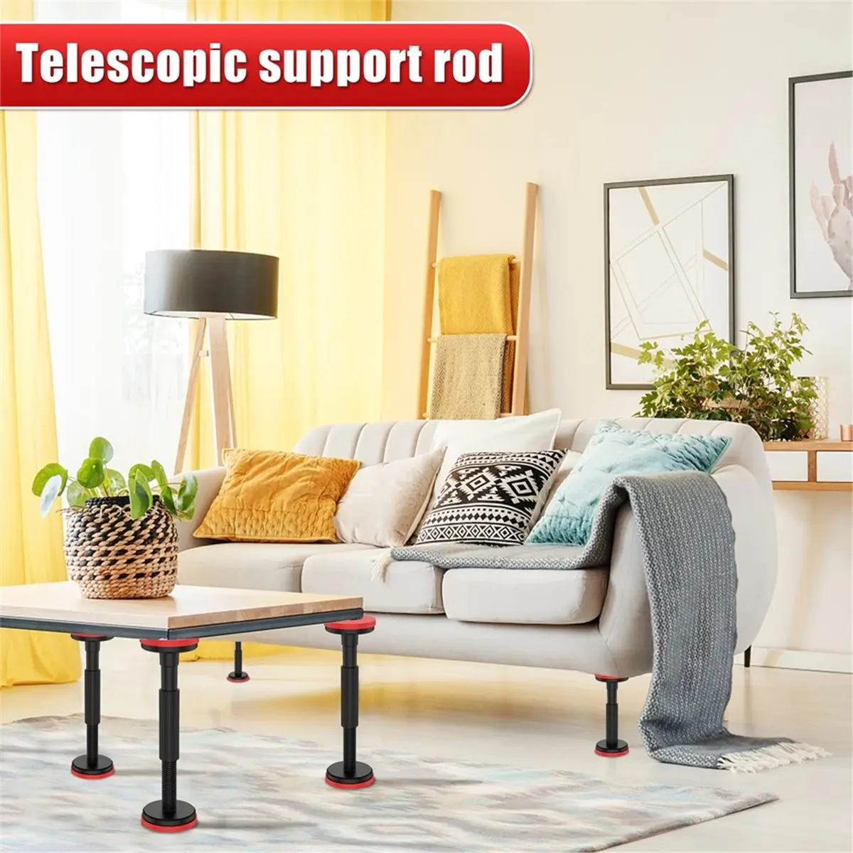 2Pcs 18-53 Telescopic Support Rod Nylon Cabinet Adjustable Pole, 200kg Capacity High Hardness Sink Support Bracket