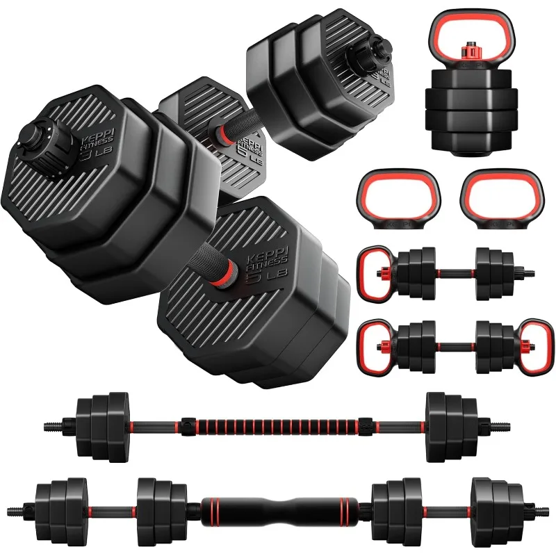 Adjustable Dumbbell Set, 30/40/50/70/90 Lb Weight Set With Connector Bar, 4 In 1 Workout Gear, Kettlebell, Barbell