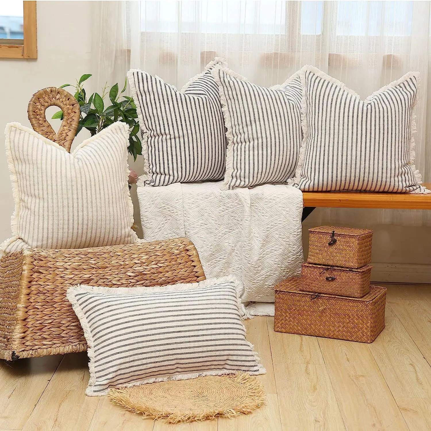 30x50/40x40/45x45/50x50cm Yarn-Dyed Striped Pillow Case Cushion Cover Square Soft Living Room Sofa Decoration Throw Pillowcases