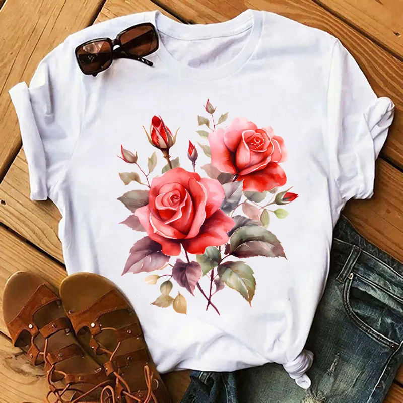 Retro gorgeous rosa chinensis Lady Flowers DTF patches for clothing Heat Transfer On Clothes transfer ready to press Iron On