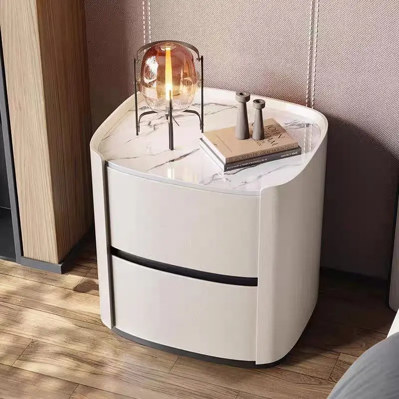 Solid wood rock slab bedside  oval bedroom bedside  locker rock slab upgraded storage  space home
