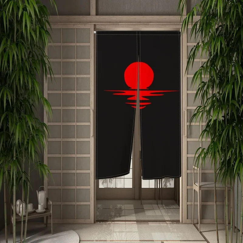 VIKAMA Japanese Noren Door Curtain Red Oni Demon Print Half Curtain Kitchen Bedroom Partition Curtain Home Decor