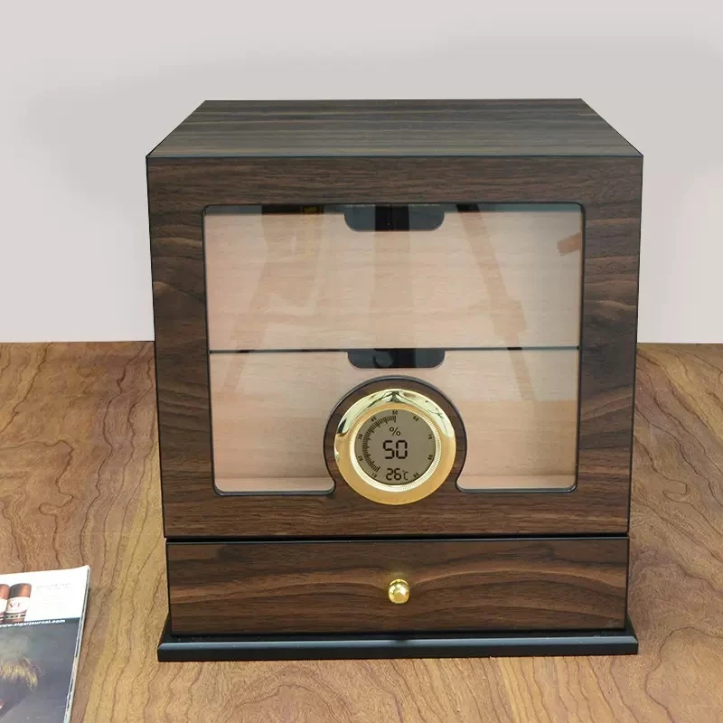 High-end Wooden Cigar Box Sealed Constant Temperature Humidification Electronic Three-layer Cedar Wood Storage for 30-50 Cigars