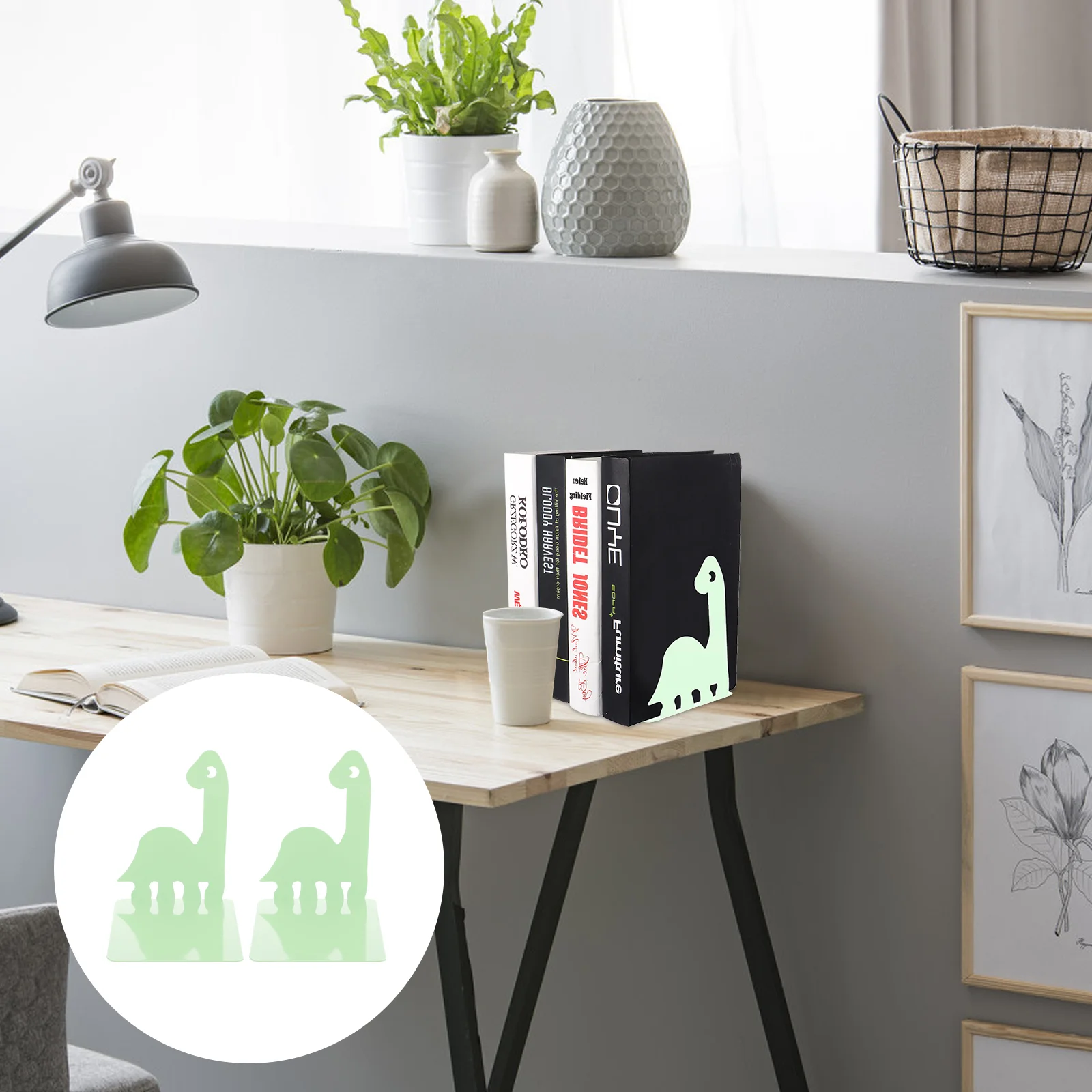 Dinosaurus Bookend Vintage rak buku logam tugas berat pemegang siswa lucu Stopper