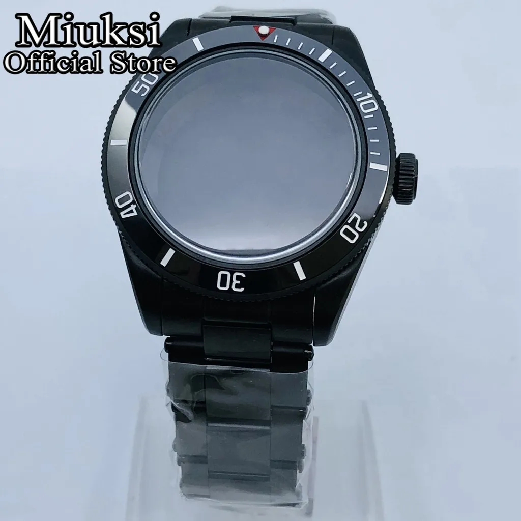 Miuksi 39mm black watch case black blue green red silver bezel domed sapphire glass fit NH35 NH36 NH34 ETA2824 PT5000 movement