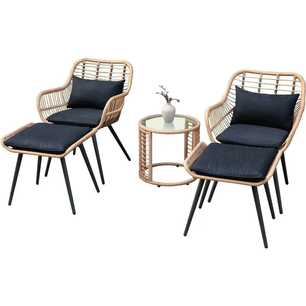 

Outdoor Wicker Furniture Set, with 2 Ottomans and Coffee Side Table, Patio Rattan Set for Balcony, Lawn, Garden, Backyard