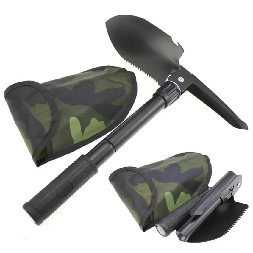 Outdoor Shovel Camping Shovel Four-in-One Multifunctional Self-Defense Fishing Folding Square Pick Hoe Camping Folding Shovel 