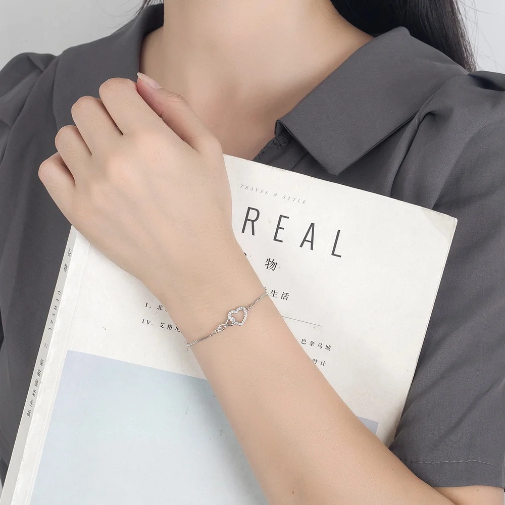 Women's Silver Color Adjustable Skeleton Heart Infinity Bracelet