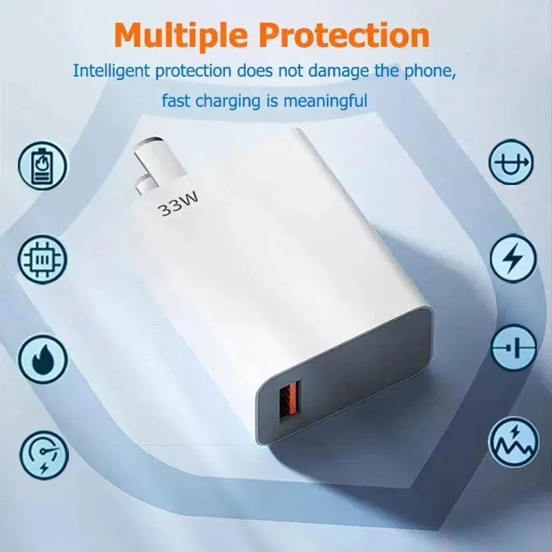 33W USB Charger And 6A Data Cable Quick Charge3.0 Mobile Phone Adapter For iPhone Xiaomi 13 Samsung Huawei Adapter Fast Charging