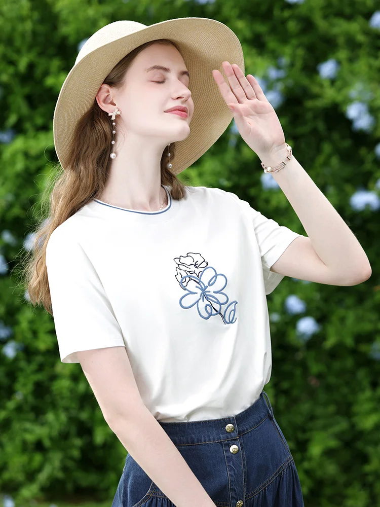 I BELIEVE YOU T-Shirts For Women 2024 Summer New Cool Feeling Cotton Embroidery Short Sleeve Slim Chic Korean Tees 2242015666