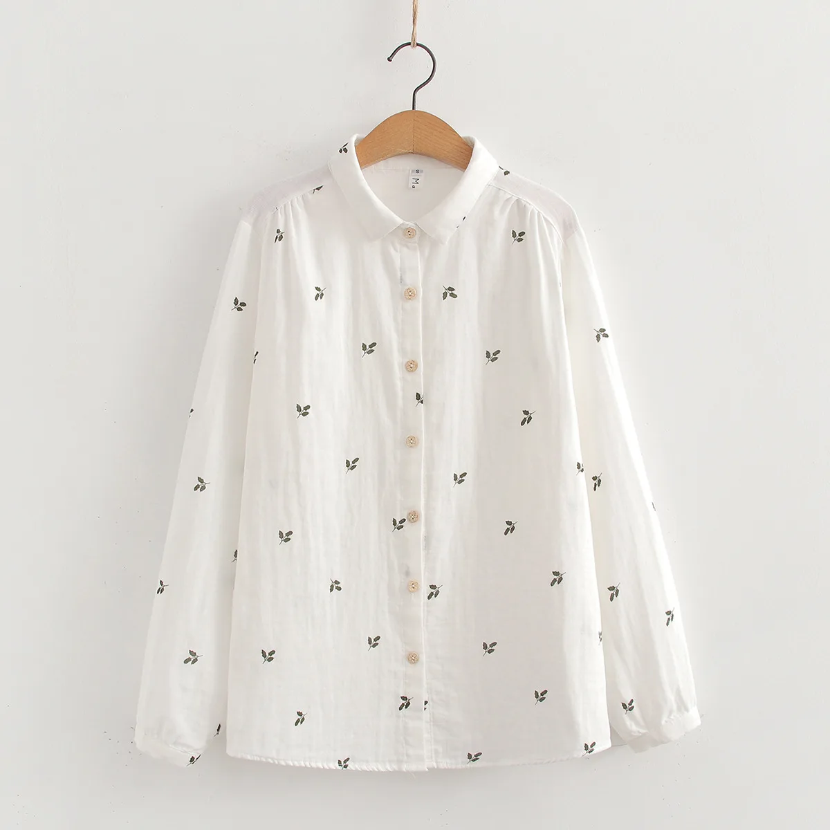 ‌ Damska koszula z długim rękawem na wiosnę i jesień 2025, z kwiatowym wzorem i nadrukiem w kropki, świeża, bawełniana, luźna, biała koszula i top, wielofunkcyjna.