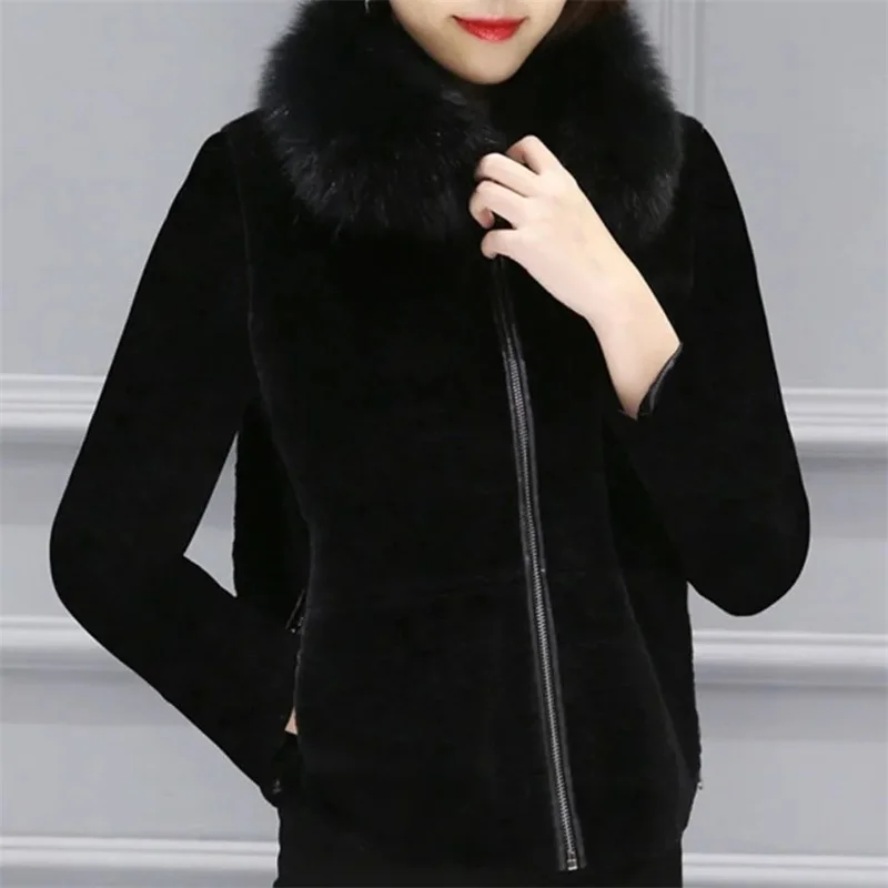 Women's Fur Coat 2025 Autumn Winter New Female Fox Fur Collar Imitation Mink Fur Overcoat Femme Artificial Mink Fur Coats S-5XL