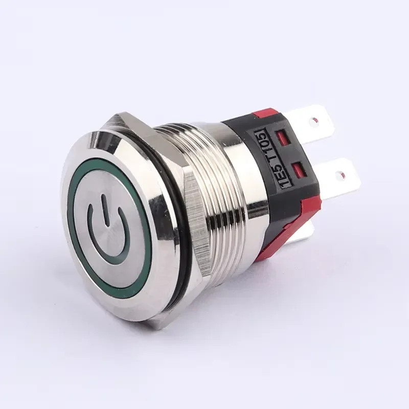 25mm Stainless Steel Ring LED Button Switch 20A Metal Current Indicator Light Waterproof Dustproof for Lighting Control Panel