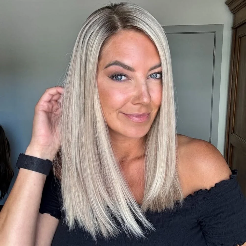 Platinum Ash Blonde Highlights Straight Bob Wig Rooted 13x4 Lace Front Glueless Wig Futura Synthetic Short Bob Wig Ready To Wear