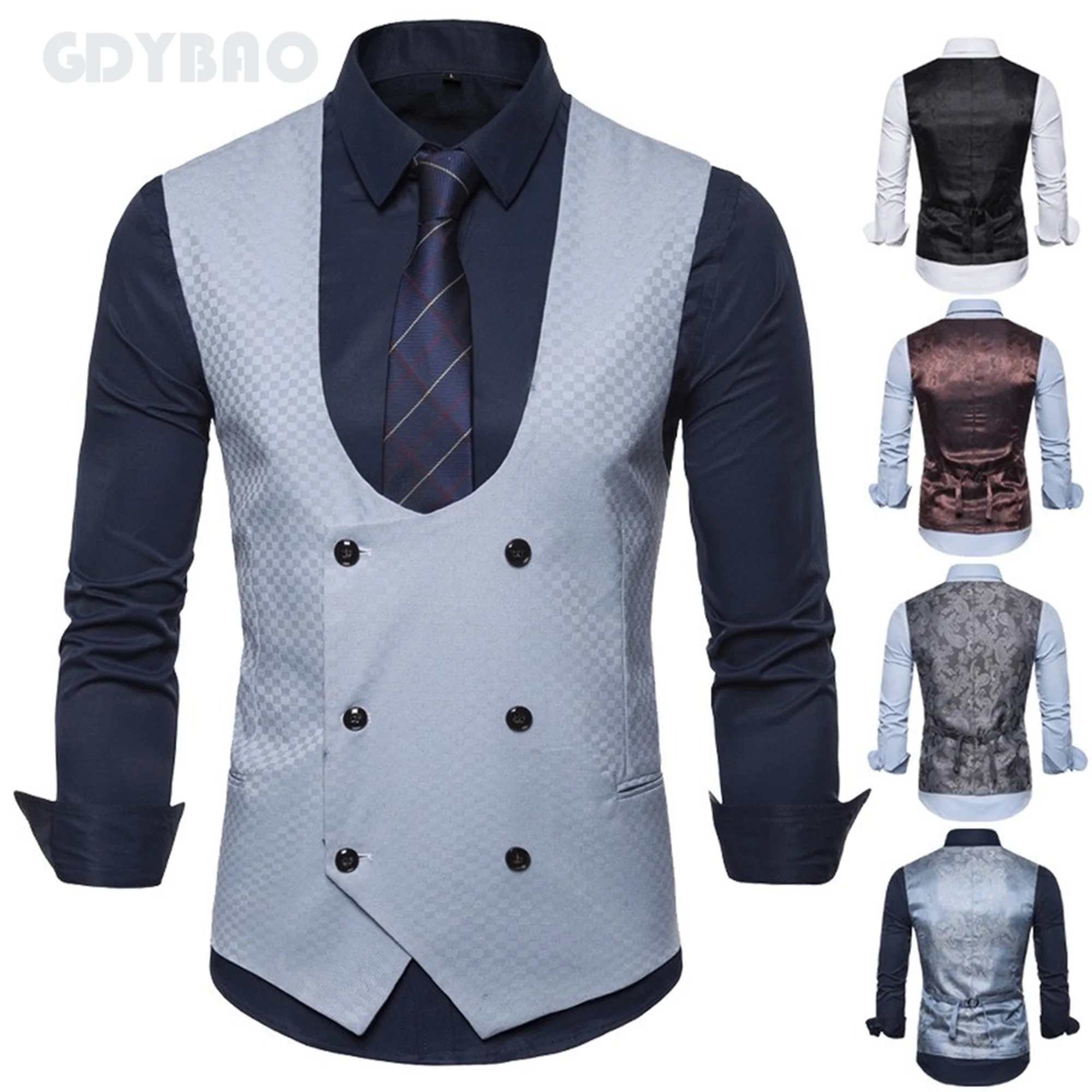 

Suit Vest for Men New Casual Business British Style Back Pattern Stitching U-neck Double-breasted Gentleman