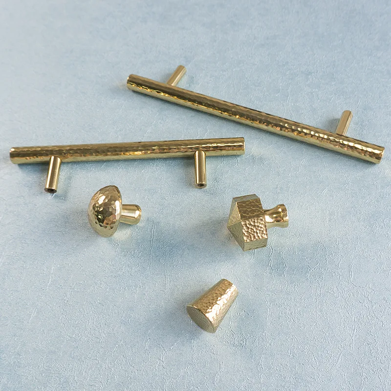 Nordic Pure Brass High-end Handmade Hammer Pattern Closet Dresser Hardware Drawer Cupboard Pull Cabinet Kitchen Furniture Handle