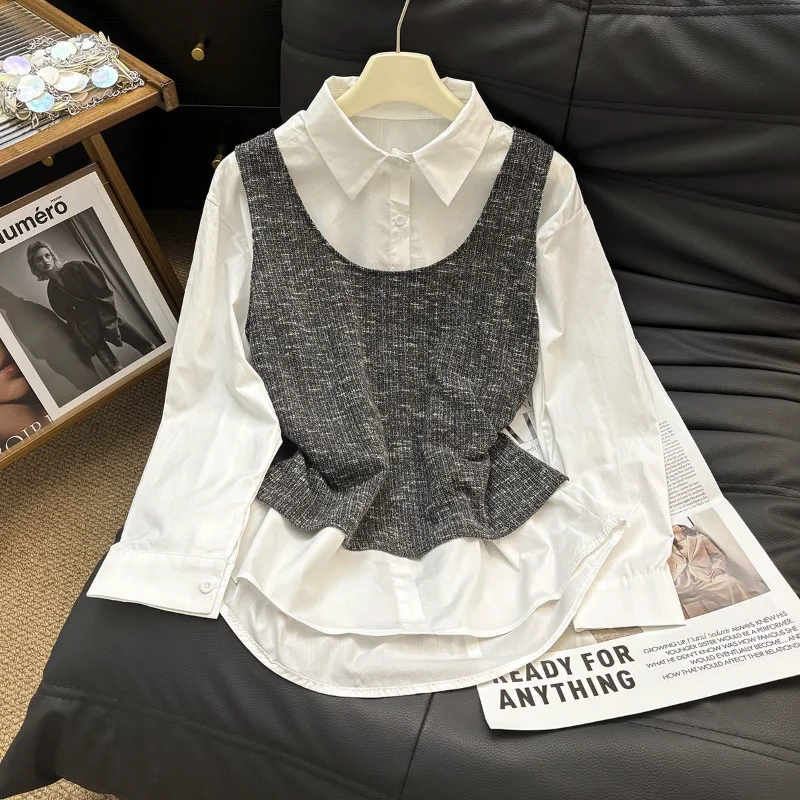 

Designed Waist with Belt Layered Camisole Women's Autumn 2025 Round Neck Long-sleeved T-shirt Two-piece Set