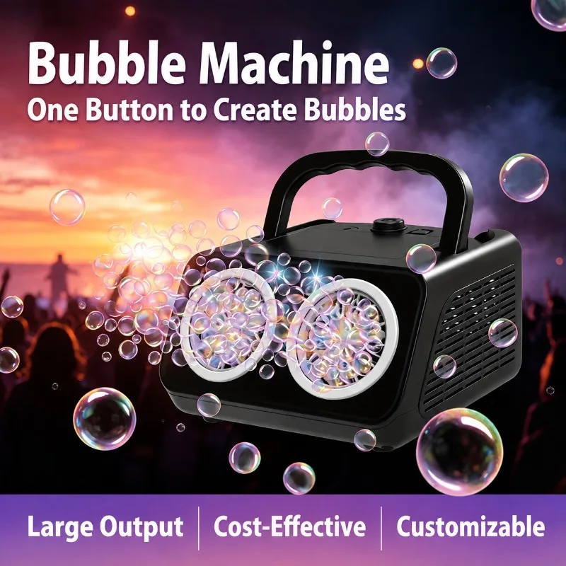 Electric Stage Bubble Blower Dual Outlet Hand Carried Fully Automatic Foam Generator, Portable Atmosphere Device for Wedding