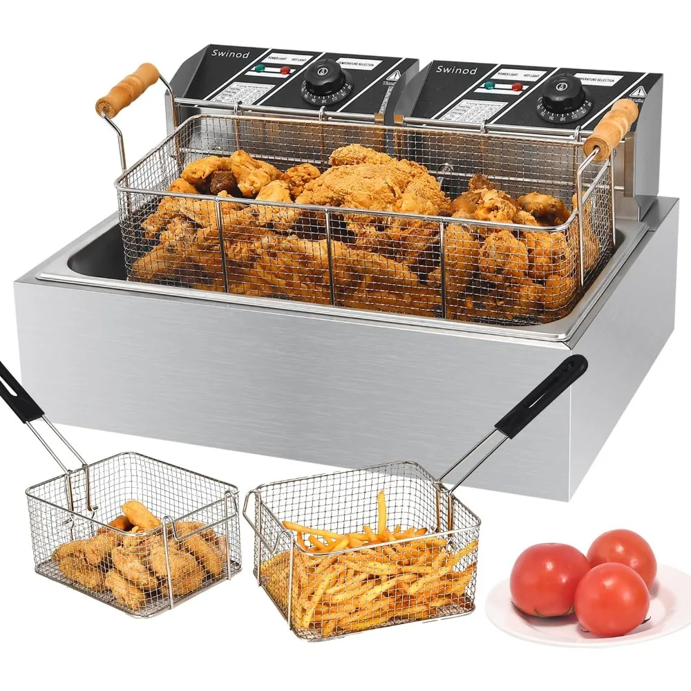 

Large Capacity 12L Stainless Steel Electric Deep Fryer with Baskets, 3400W Countertop Model