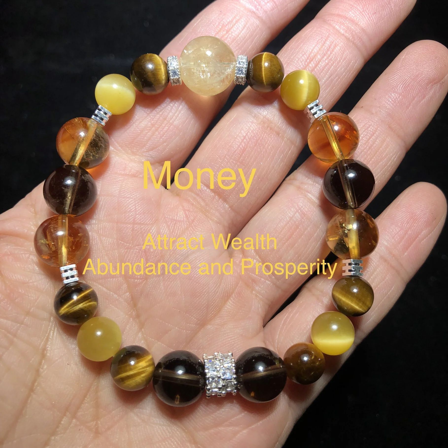 1 Pc Fengbaowu Natural Wealth Good Luck Bracelet Citrine Tiger Eye Smoky Quartz Round Beads Reiki Healing Stone For Women Men