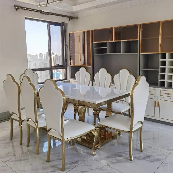 Mesa De Jantar De Aço E Cadeiras, Mobília Home Moderna, Casamento Barato, 4 Assentos 6 Assentos 8 Assentos